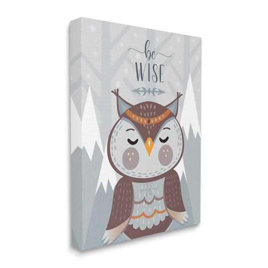 Stupell Industries Be Wise Quote Loveable Owl Snowy Mountains Wall Art